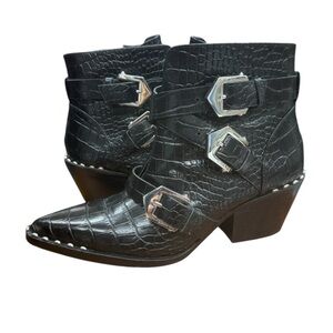 Gianni Bini Croc Embossed Buckle Booties